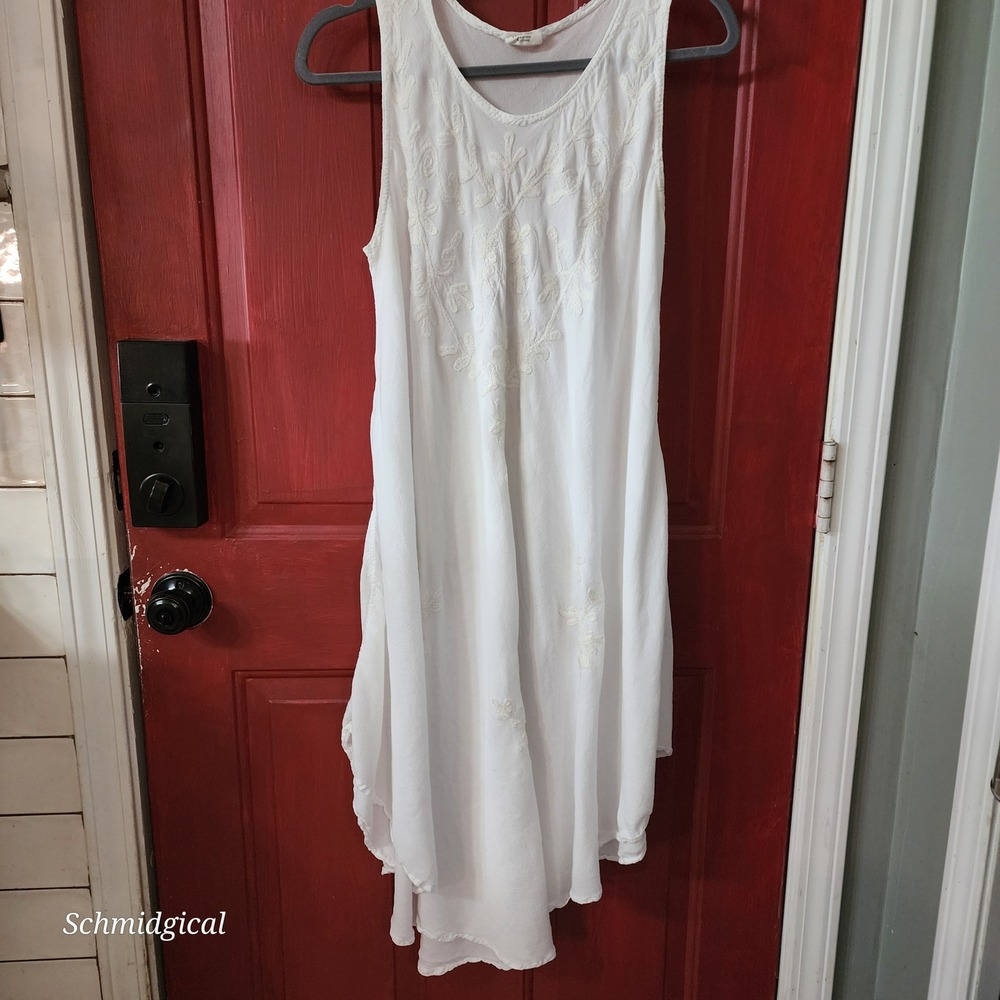 Exist Womens White Embroidered Sleeveless High Low Sharkbite Midi Dress OSFM
